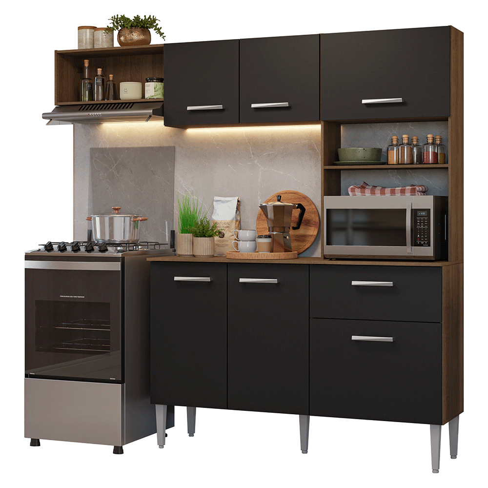 Cocina Compacta 196 cm Aura Marrón/Negro