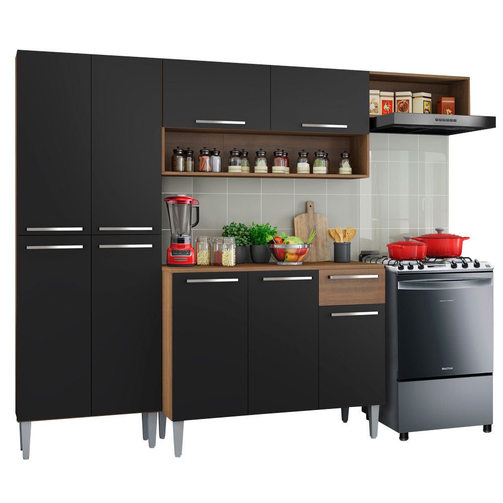 Cocina Compacta 229 cm Emilly Top Marrón/Negro