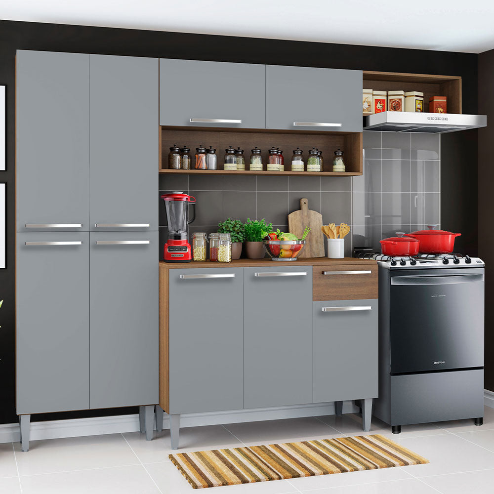 Combo completo de Cocina 229 cm 1 Cajón 9 Puertas Emilly Marrón/Gris