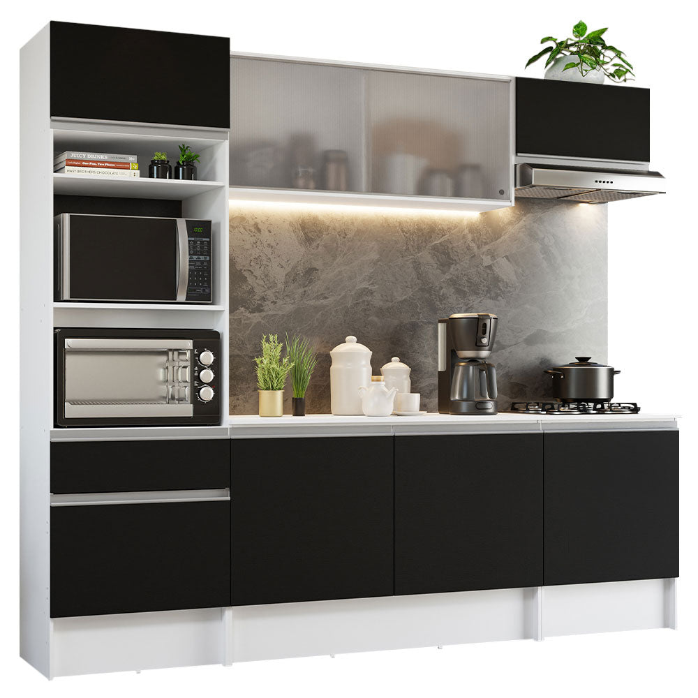 Combo Completo de Cocina 240 cm Blanco/Negro Topazio Madesa