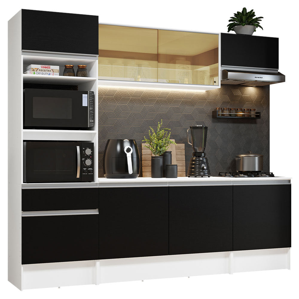 Combo Completo de Cocina 240 cm Blanco/Negro Diamante Madesa