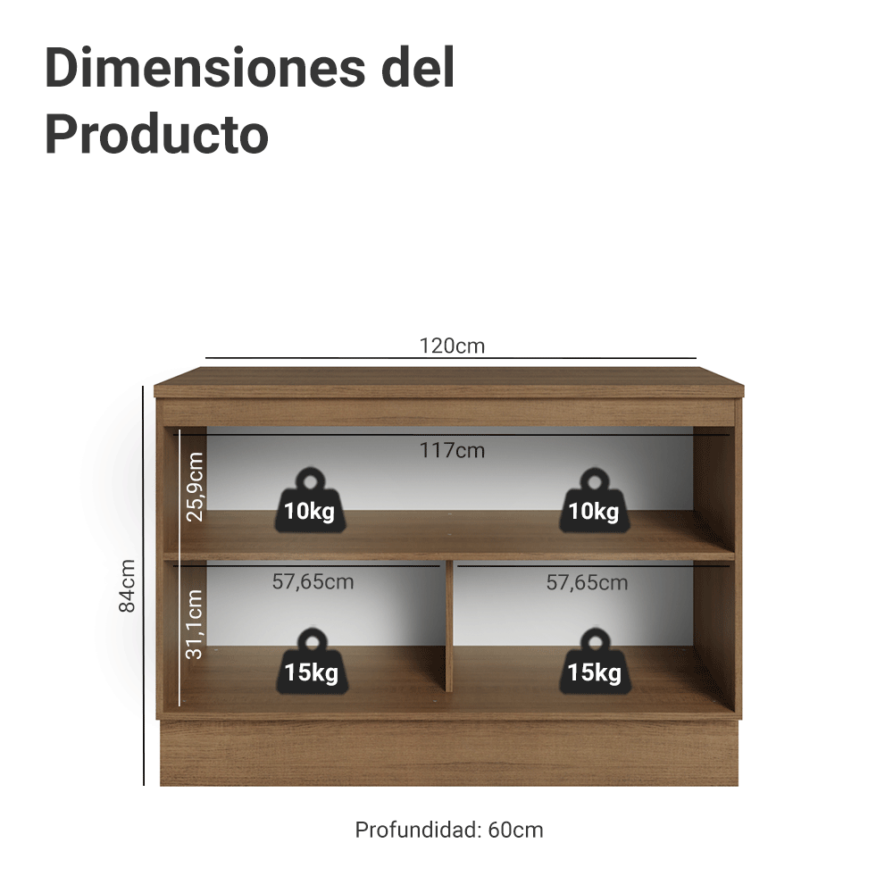 Bajo Mesada Cocina120 x 60 cm 2 Puetas (Con Mesada) Marrón/Crema Vik Madesa