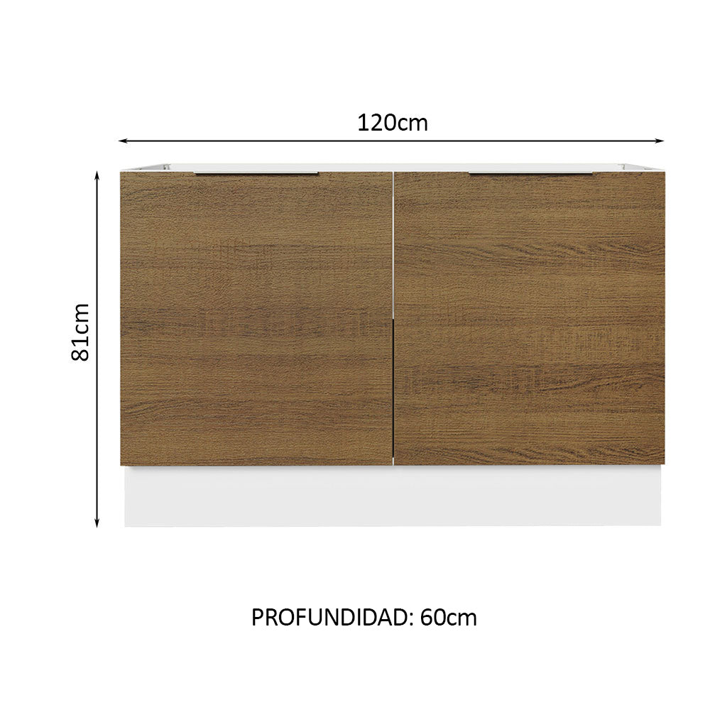 Bajo Mesada Cocina 120 x 60 cm 2 Puertas (Sin Mesada) Blanco/Marrón Stella Madesa