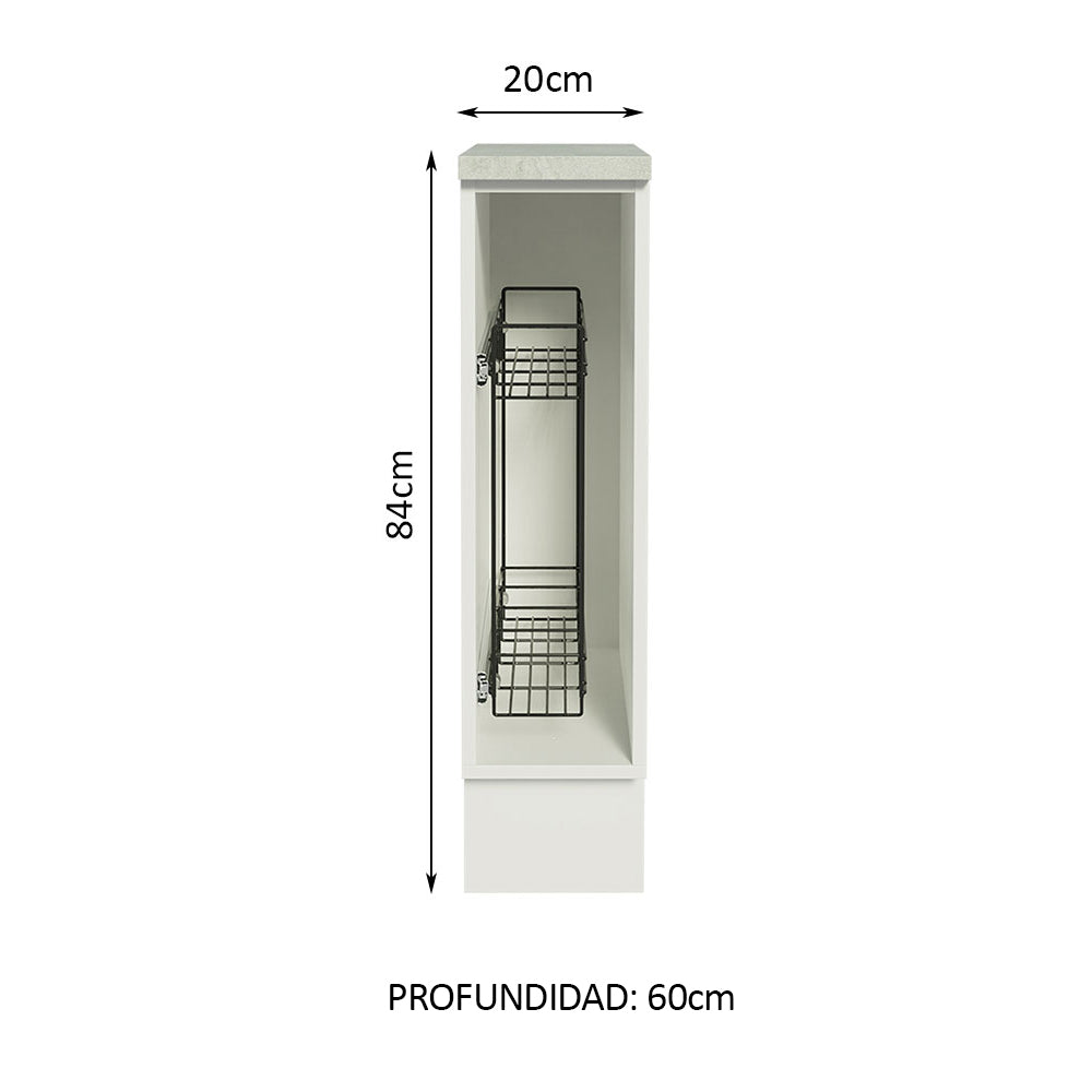 Bajo Mesada Especiero 20 x 60 cm (Con Mesada) para Cocinas Blanco Madesa