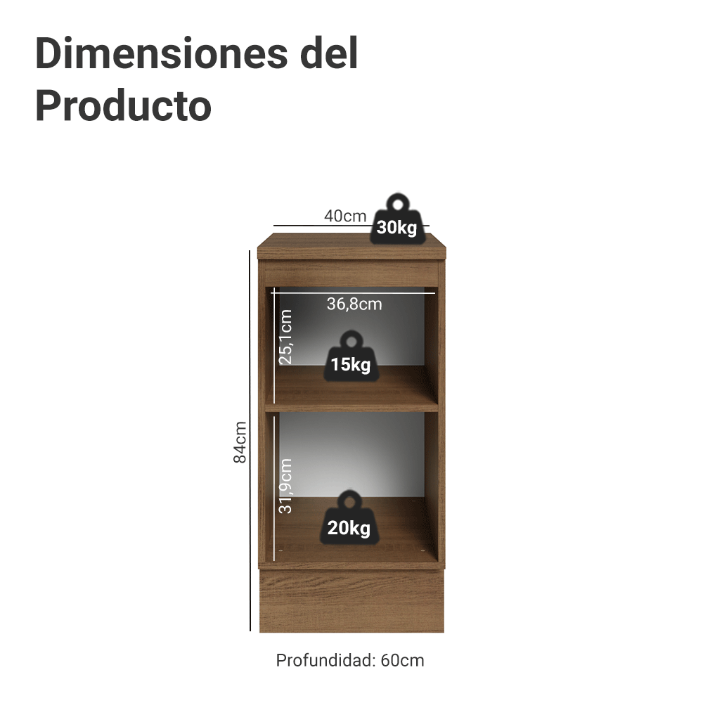 Bajo Mesada de Cocina 40 x 60 cm 1 Puerta (con Mesada) Marrón/Gris Vik Madesa