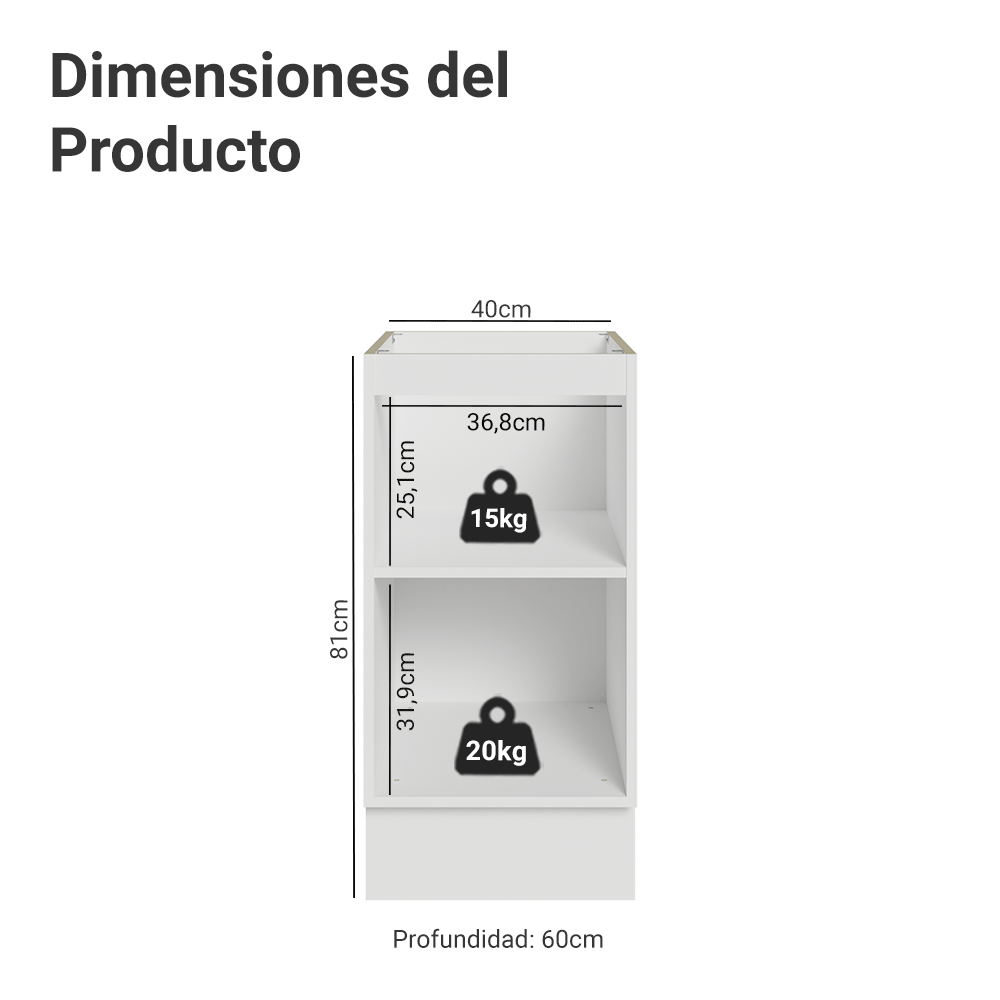 Bajo Mesada de Cocina 40 x 60 cm 1 Puerta (Sin Mesada) Blanco/Azul Vik Madesa