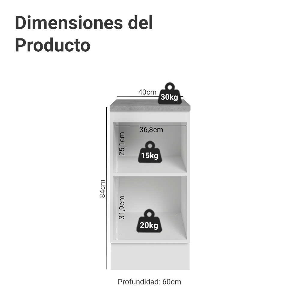 Bajo Mesada de Cocina 40 x 60 cm 1 Puerta (con Mesada) Blanco/Azul Vik Madesa