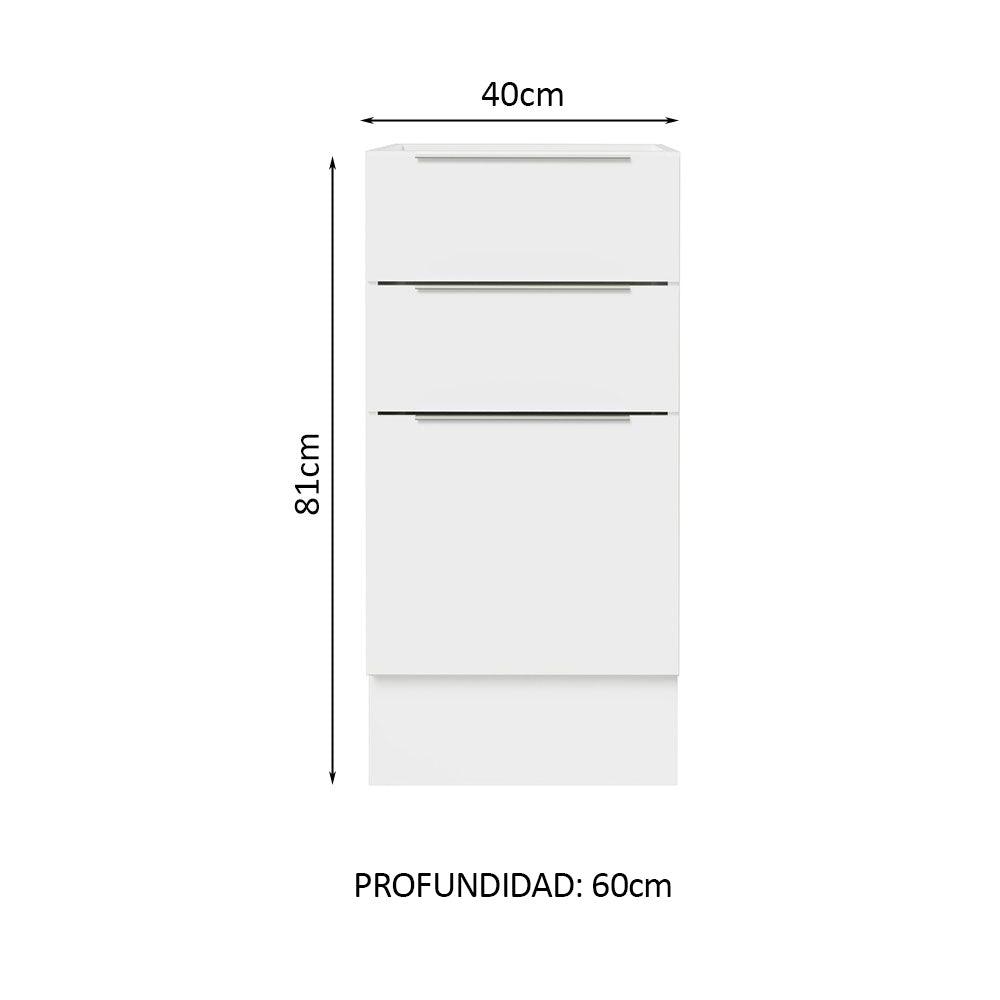 Bajo Mesada Cocina 40 x 60 cm 3 Cajones (Sin Mesada) Blanco Stella Madesa