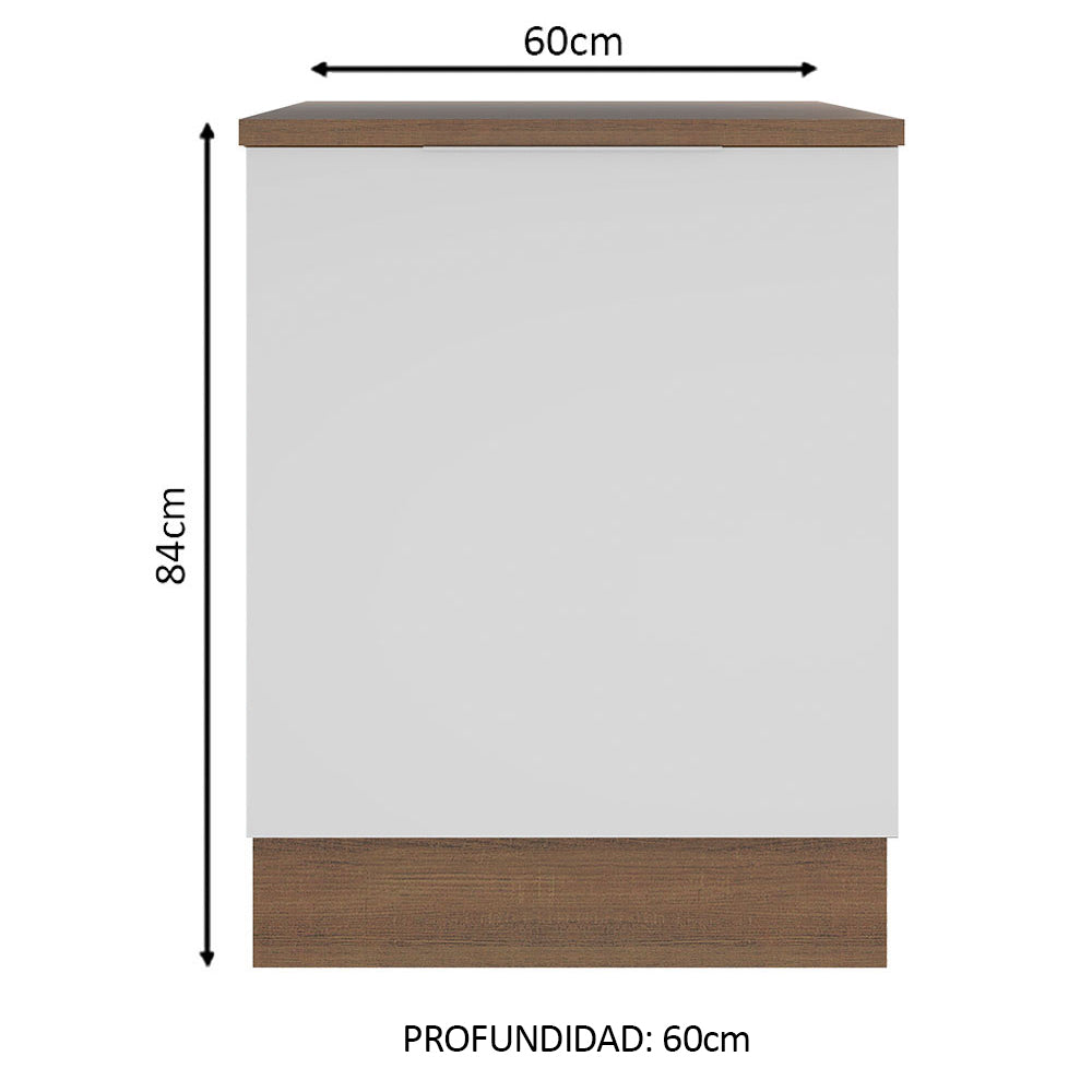 Bajo Mesada Cocina 60 x 60 cm 1 Puerta (Con Mesada) Marrón/Blanco Stella Madesa