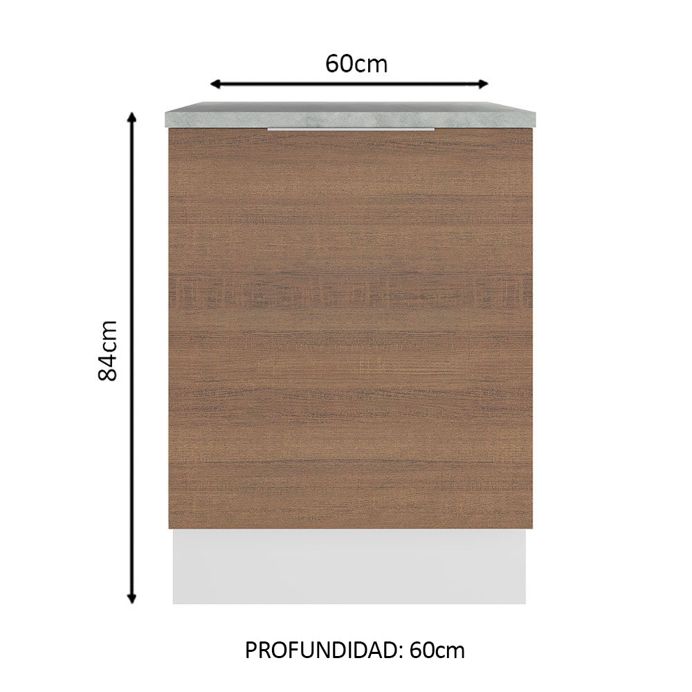 Bajo Mesada Cocina 60 x 60 cm 1 Puerta (Con Mesada) Blanco/Marrón Stella Madesa