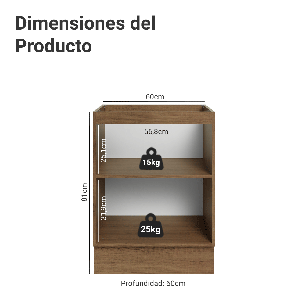 Bajo Mesada de Cocina 60 x 60 cm 1 Puerta (Sin Mesada) Marrón/Azul Vik Madesa