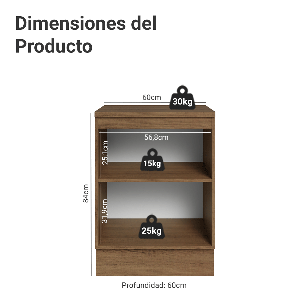 Bajo Mesada de Cocina 60 x 60 cm 1 Puerta (con Mesada) Marrón/Verde Vik Madesa