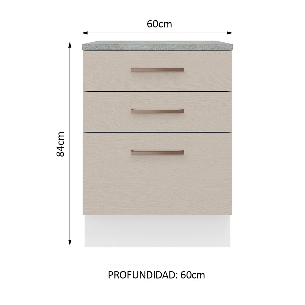 Bajo Mesada 60 x 60 cm 3 Cajones (Con Mesada) Blanco/Crema Agata Madesa