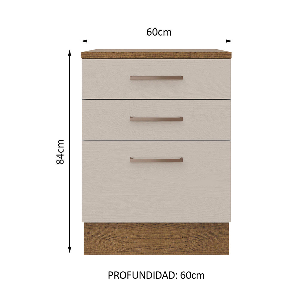 Bajo Mesada 60 x 60 cm 3 Cajones (Con Mesada) Marrón/Crema Agata Madesa