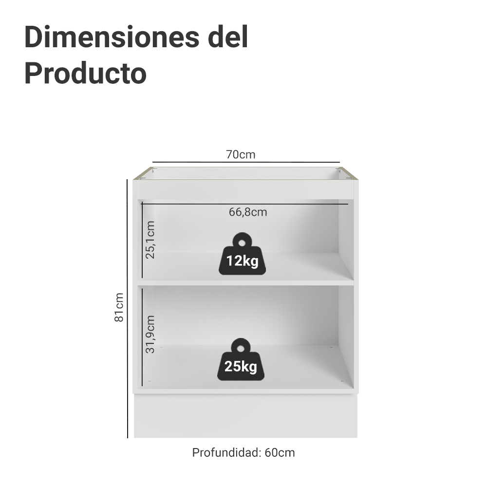 Bajo Mesada 70 x 60 cm 2 Puertas (Sin Mesada) Blanco/Crema Vik Madesa