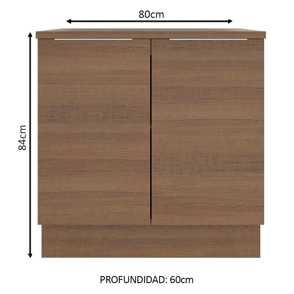 Bajo Mesada Cocina 80 x 60 cm 2 Puertas (Con Mesada) Marrón Stella Madesa