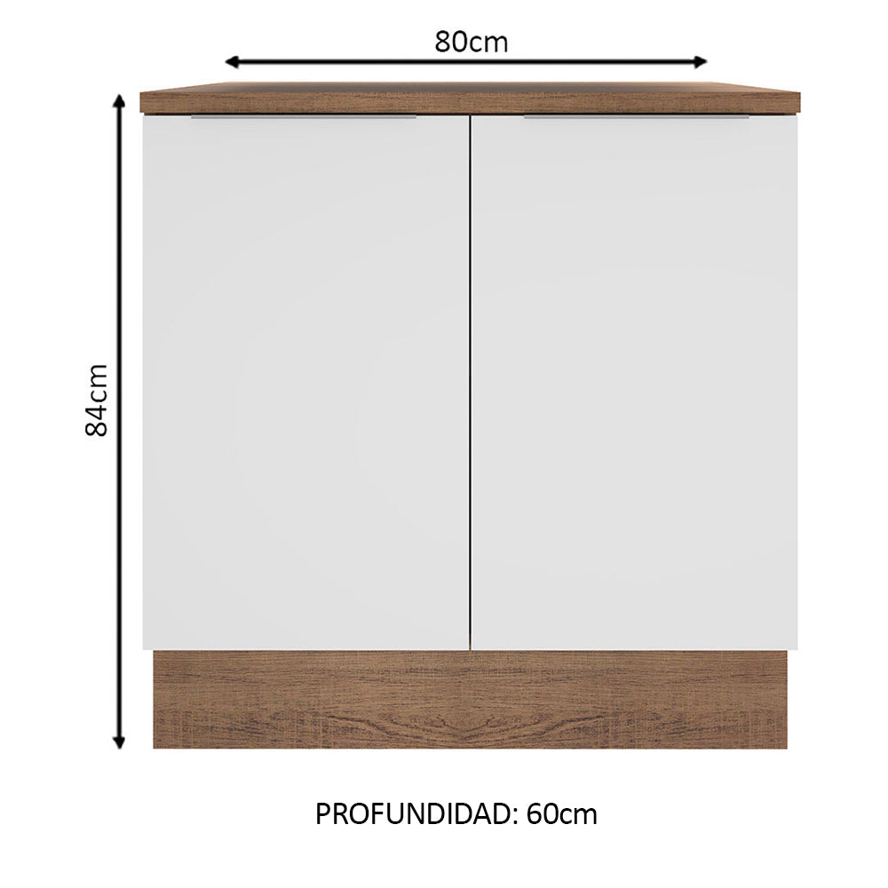 Bajo Mesada Cocina 80 x 60 cm 2 Puertas (Con Mesada) Marrón/Blanco Stella Madesa