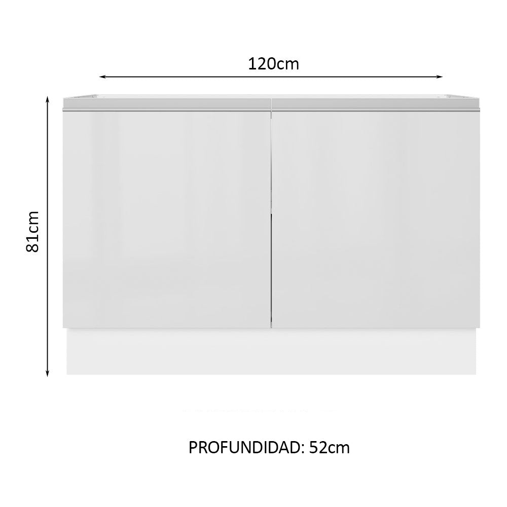 Bajo Mesada para Bacha 100% MDF 120 cm 2 Puertas (Sin Mesada y Bacha) Blanco Brillante Acordes Madesa
