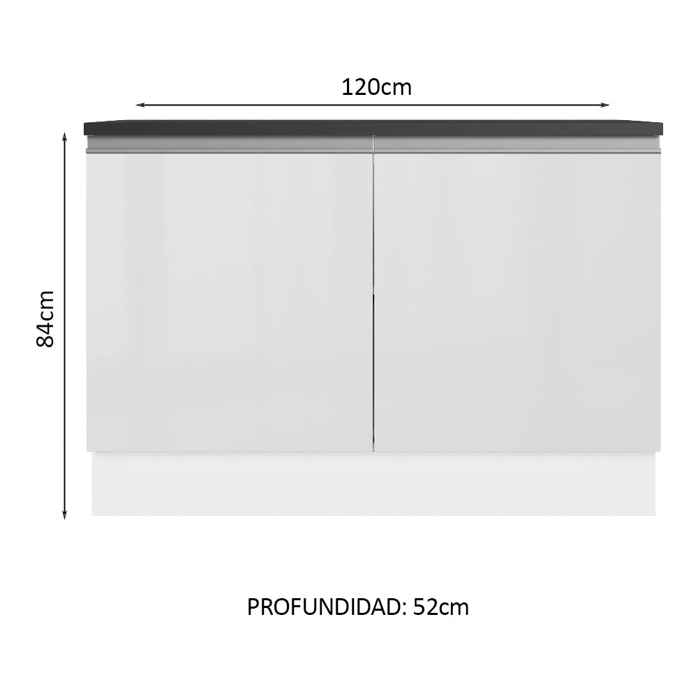 Bajo Mesada Cocina 100% MDF 120 cm 2 Puertas (Con Mesada) Blanco Acordes Madesa