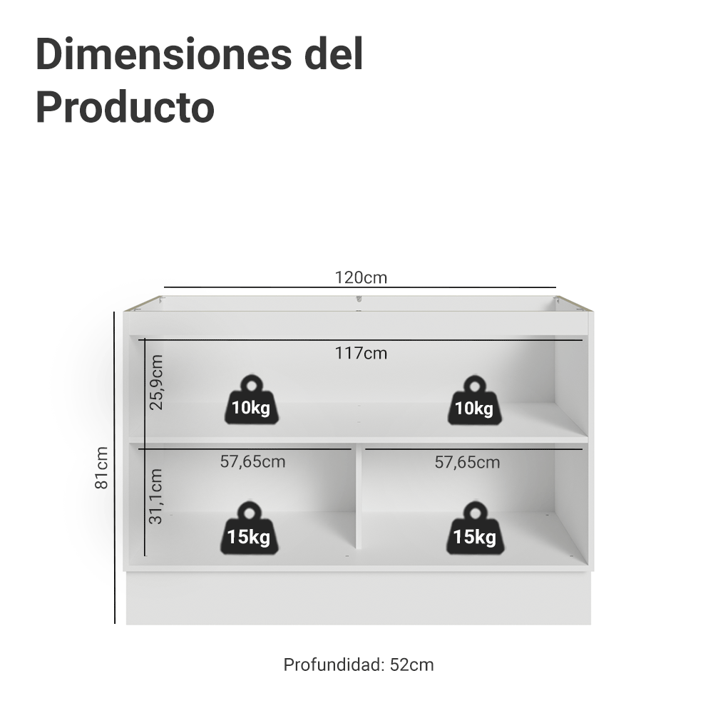 Bajo Mesada para Bacha 120 cm 2 Puertas (Sin Mesada) Blanco Vik Madesa