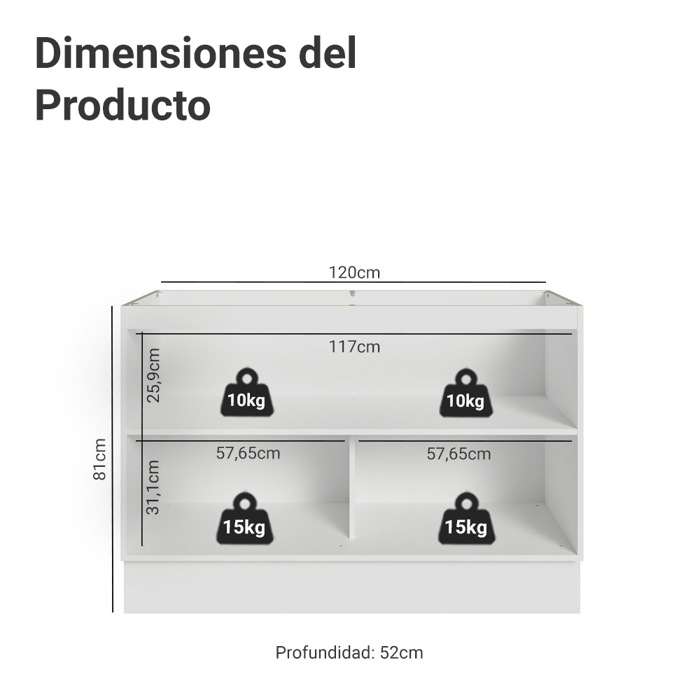 Bajo Mesada para Bacha 120 cm (Sin Mesada) Blanco/Crema Vik Madesa