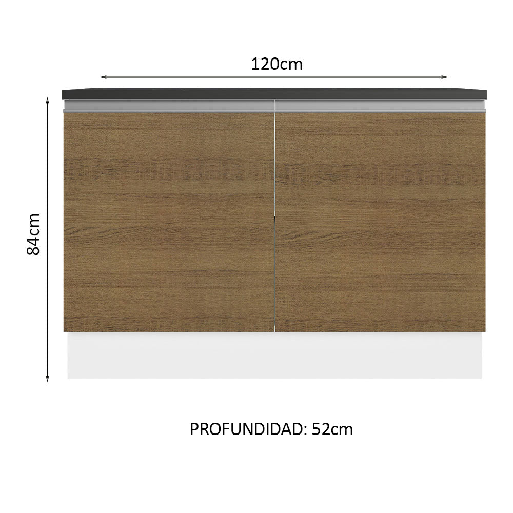 Bajo Mesada Cocina 100% MDF 120 cm 2 Puertas (Con Mesada) Blanco/Marrón Acordes Madesa