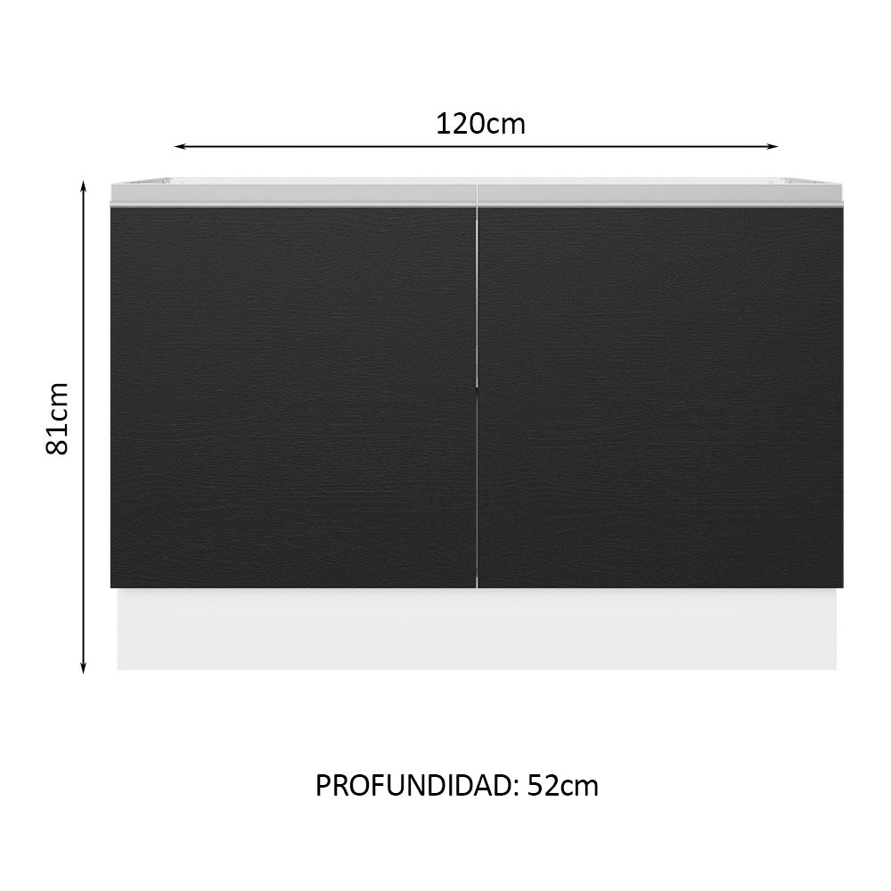 Bajo Mesada para Bacha 100% MDF 120 cm 2 Puertas (Sin Mesada y Bacha) Blanco/Negro Acordes Madesa