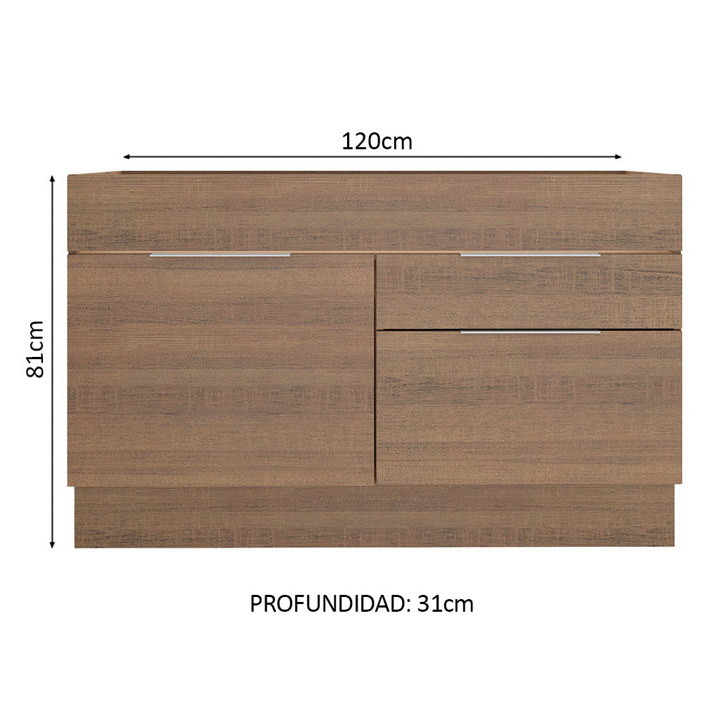 Bajo Mesada para Bacha 120 cm 1 Puerta e 2 Cajones (Sin Mesada y Bacha) Marrón Stella Madesa