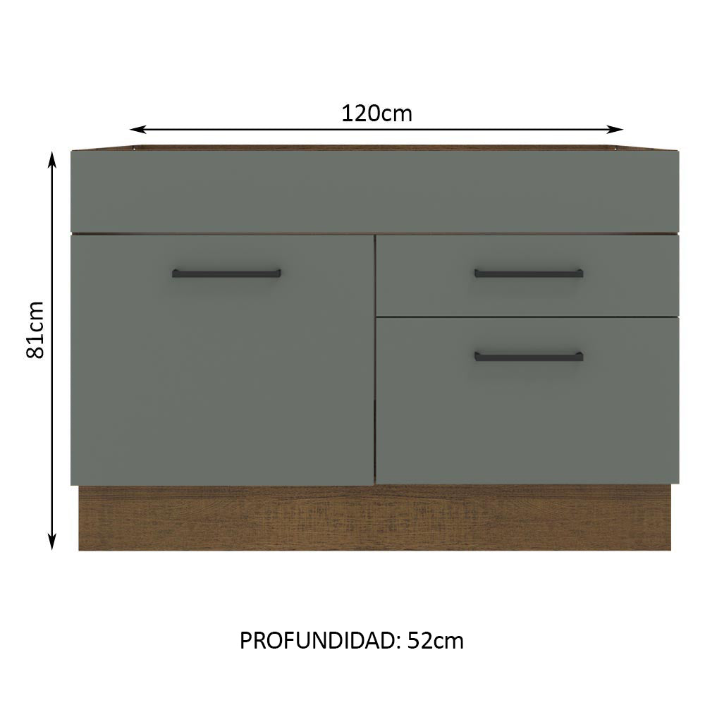 Bajo Mesada 120 cm 2 Cajones 1 Puerta Agata Marrón/Gris