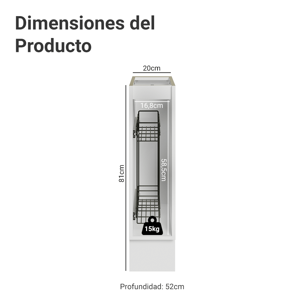 Bajo Mesada Especiero 20 cm 1 Puerta (Sin Mesada) Blanco/Gris Lux Madesa