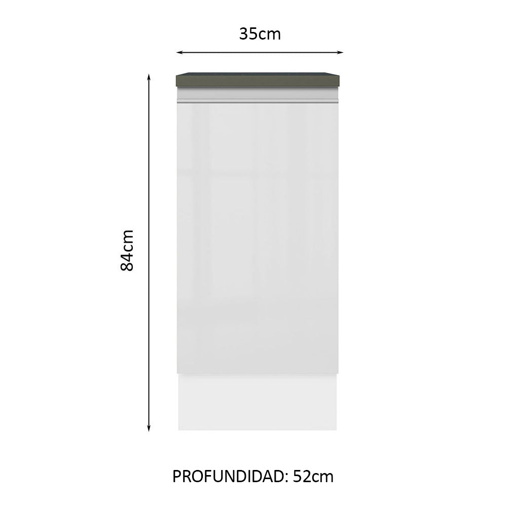 Bajo Mesada Cocina 100% MDF 35 cm 1 Puerta Frente Blanco Brillante Acordes Madesa
