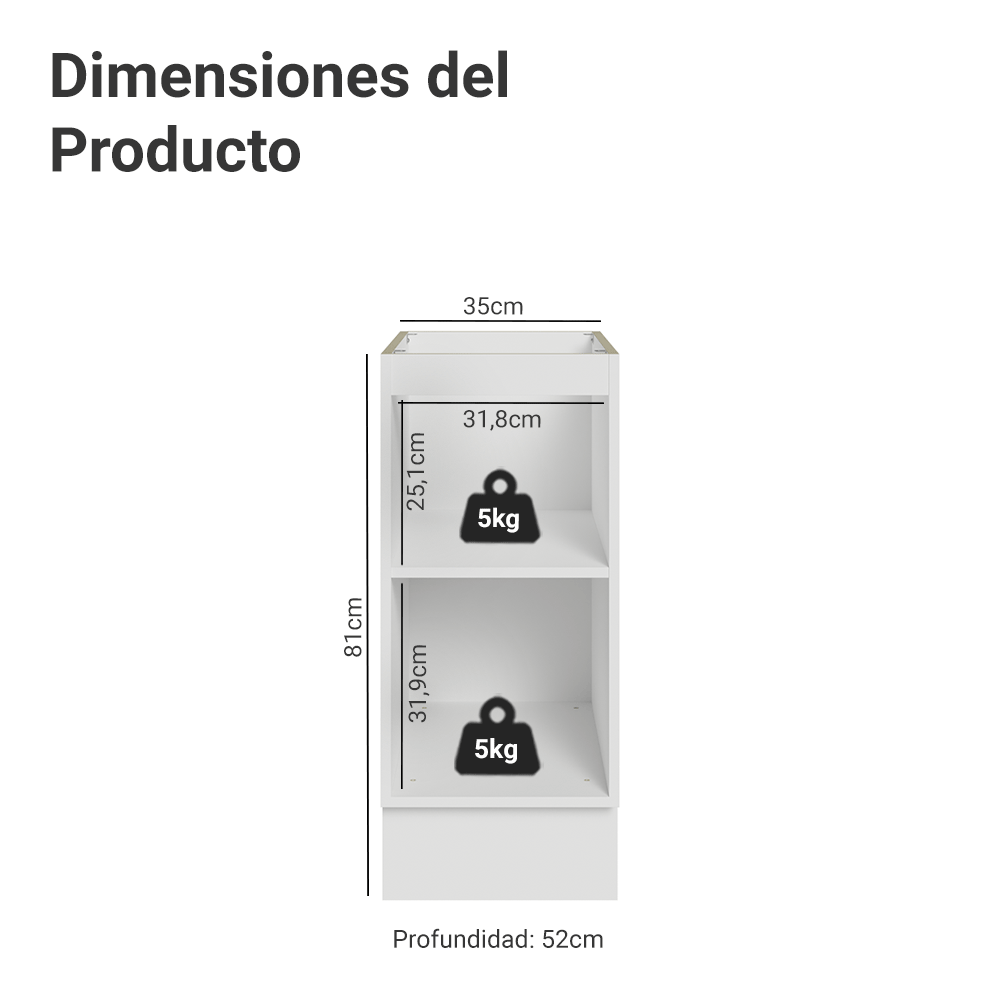 Bajo Mesada de Cocina 35 cm 1 Puerta (Sin Mesada) Blanco/Negro Lux Madesa