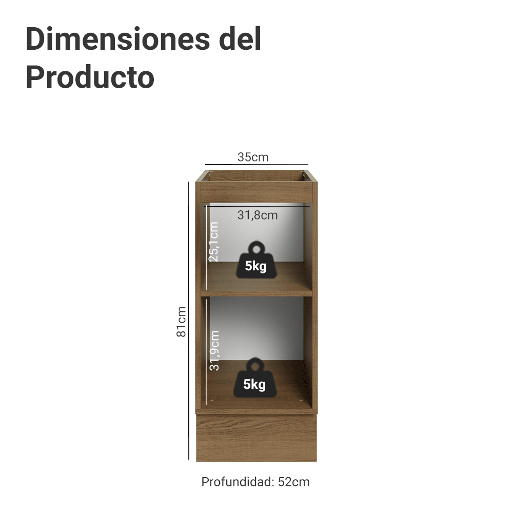Bajo Mesada de Cocina 35 cm 1 Puerta (Sin Mesada) Marrón/Gris Lux Madesa