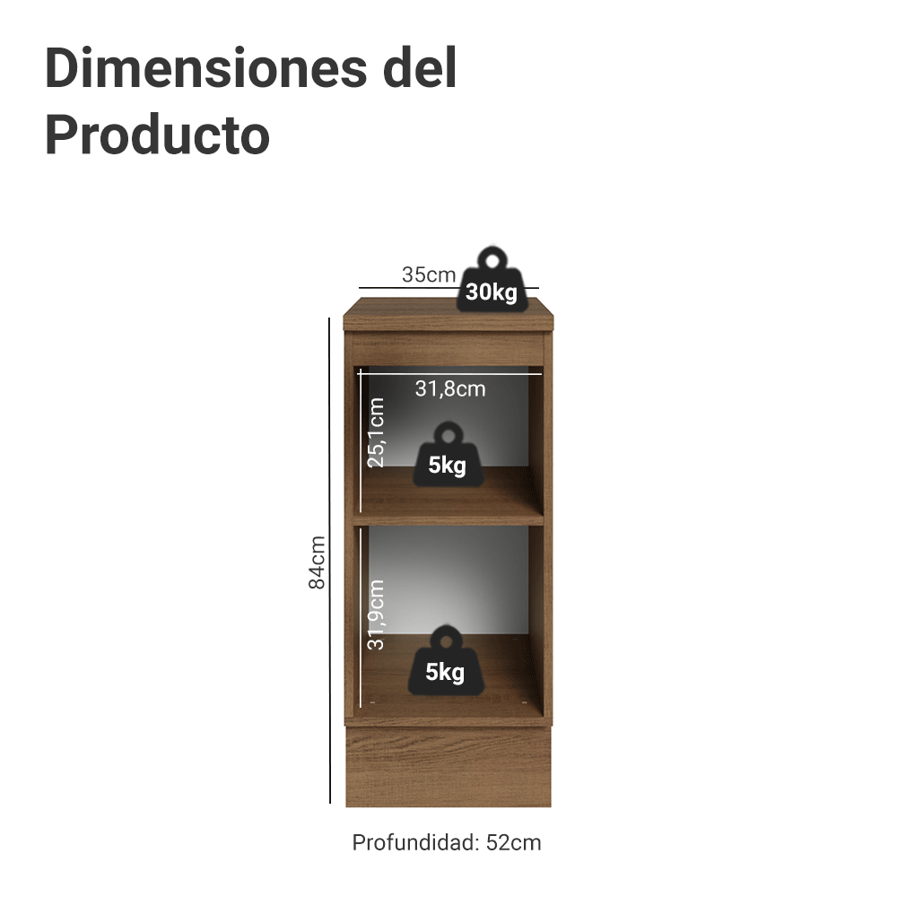 Bajo Mesada de Cocina 35 cm 1 Puerta Marrón/Azul Vik Madesa