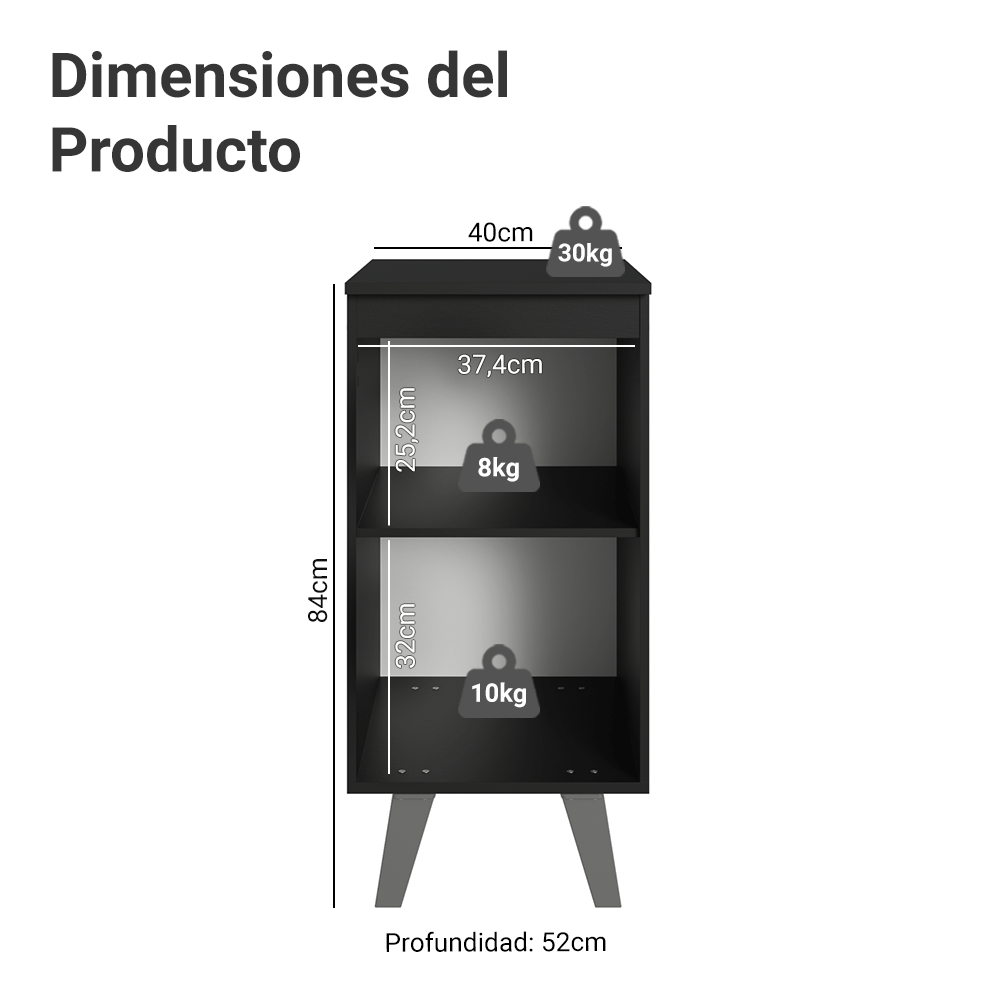 Bajo Mesada de Cocina 40 cm 1 Puerta con Patas Negro Nice Madesa