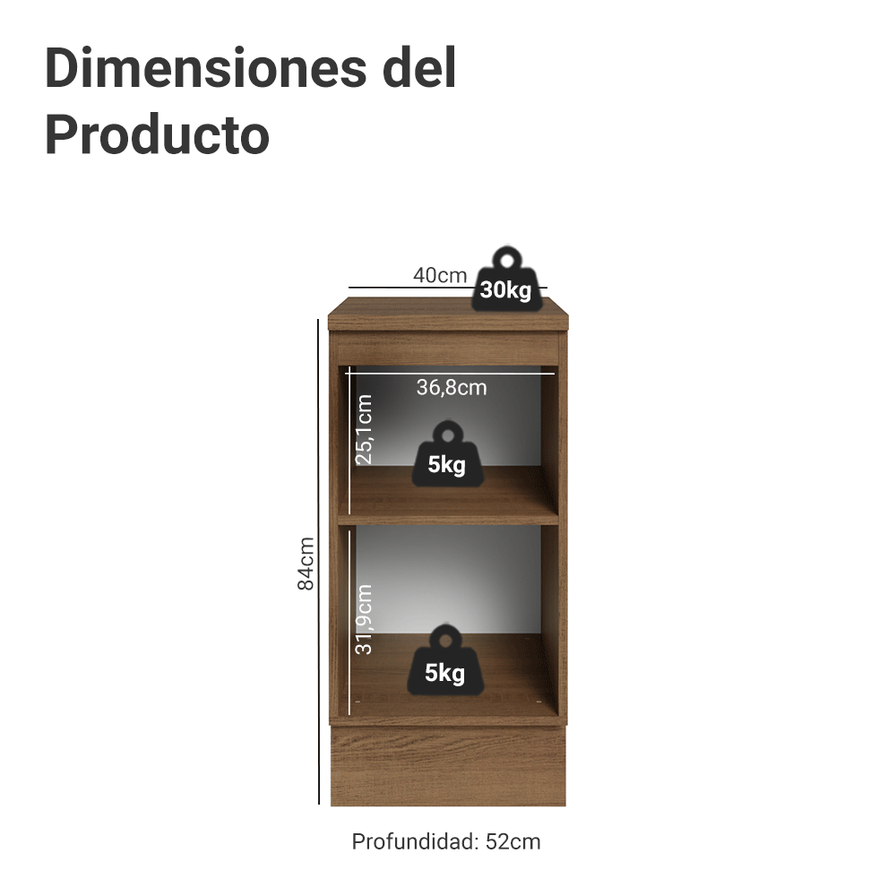 Bajo Mesada de Cocina 40 cm 1 Puerta Marrón/Azul Vik Madesa