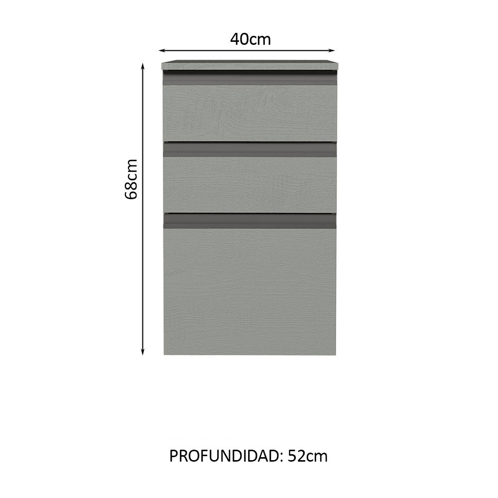 Bajo Mesada 40 cm 3 Cajones Sin Patas Nice Gris