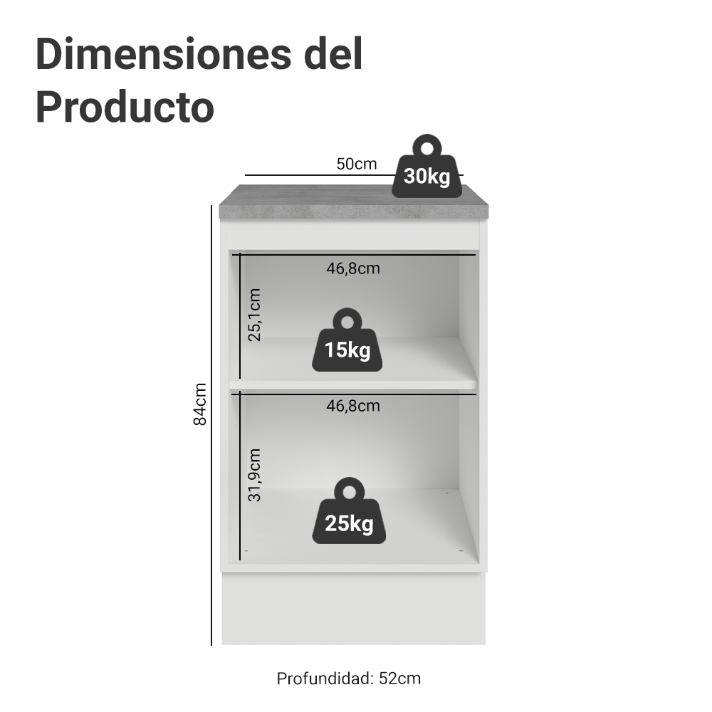 Bajo Mesada de Cocina 50 cm 1 Puerta Blanco/Gris Lux Madesa