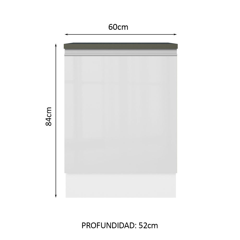 Bajo Mesada Cocina 100% MDF 60 cm 1 Puerta Frente Blanco Brillante Acordes Madesa