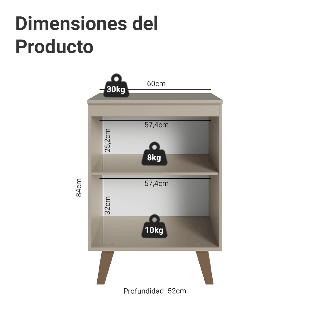 Bajo Mesada 60 cm 1 Puerta Con Patas Nice Crema