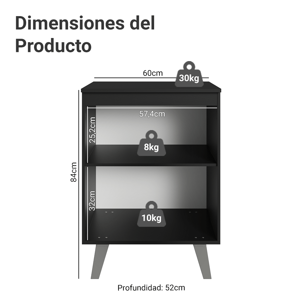 Bajo Mesada de Cocina 60 cm 1 Puerta con Patas Negro Nice Madesa