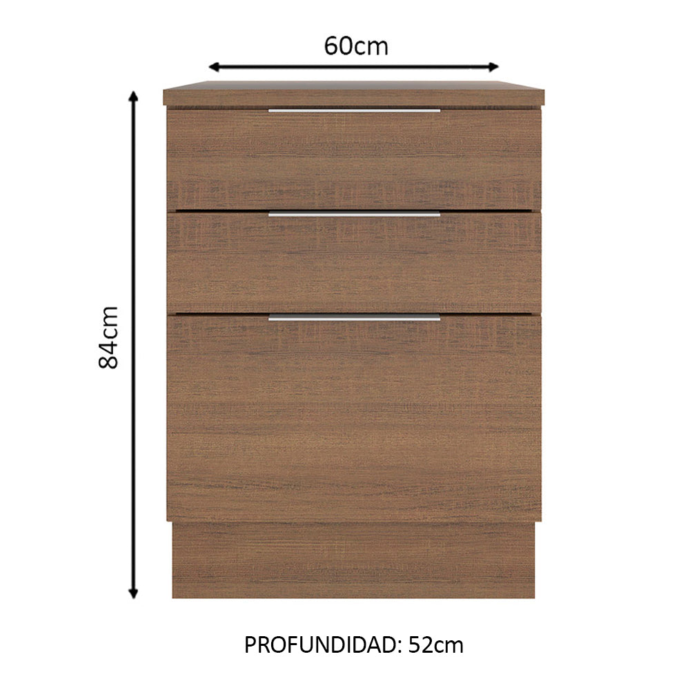 Bajo Mesada Cocina 60 cm 3 Cajones Marrón Stella Madesa