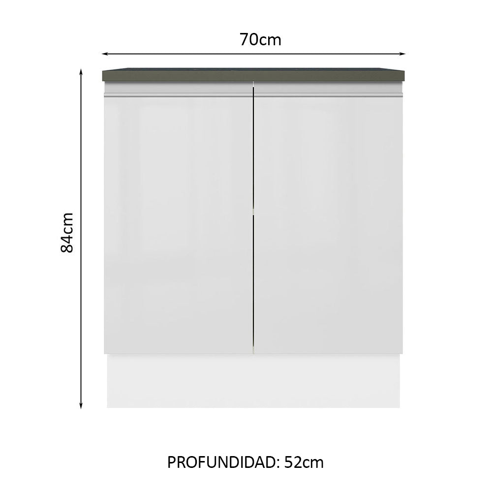 Bajo Mesada Cocina 100% MDF 70 cm 2 Puertas Frentes Blanco Brillante Acordes Madesa