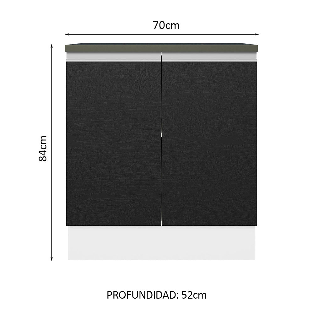 Bajo Mesada Cocina 100% MDF 70 cm 2 Puertas Blanco/Negro Acordes Madesa