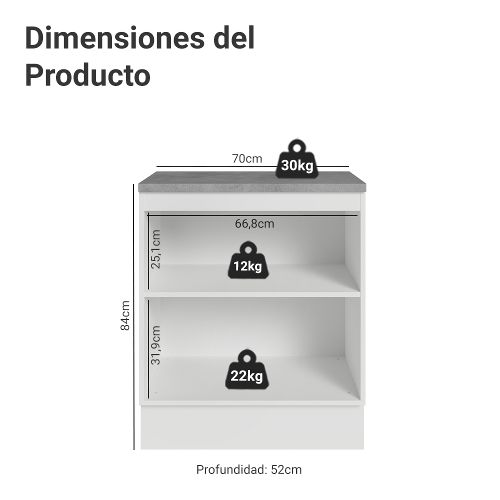 Bajo Mesada de Cocina 70 cm 2 Puertas Blanco/Azul Vik Madesa