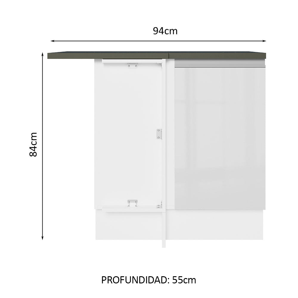 Bajo Mesada Cocina Esquinera 100% MDF 1 Puerta Blanco Brillante Acordes Madesa