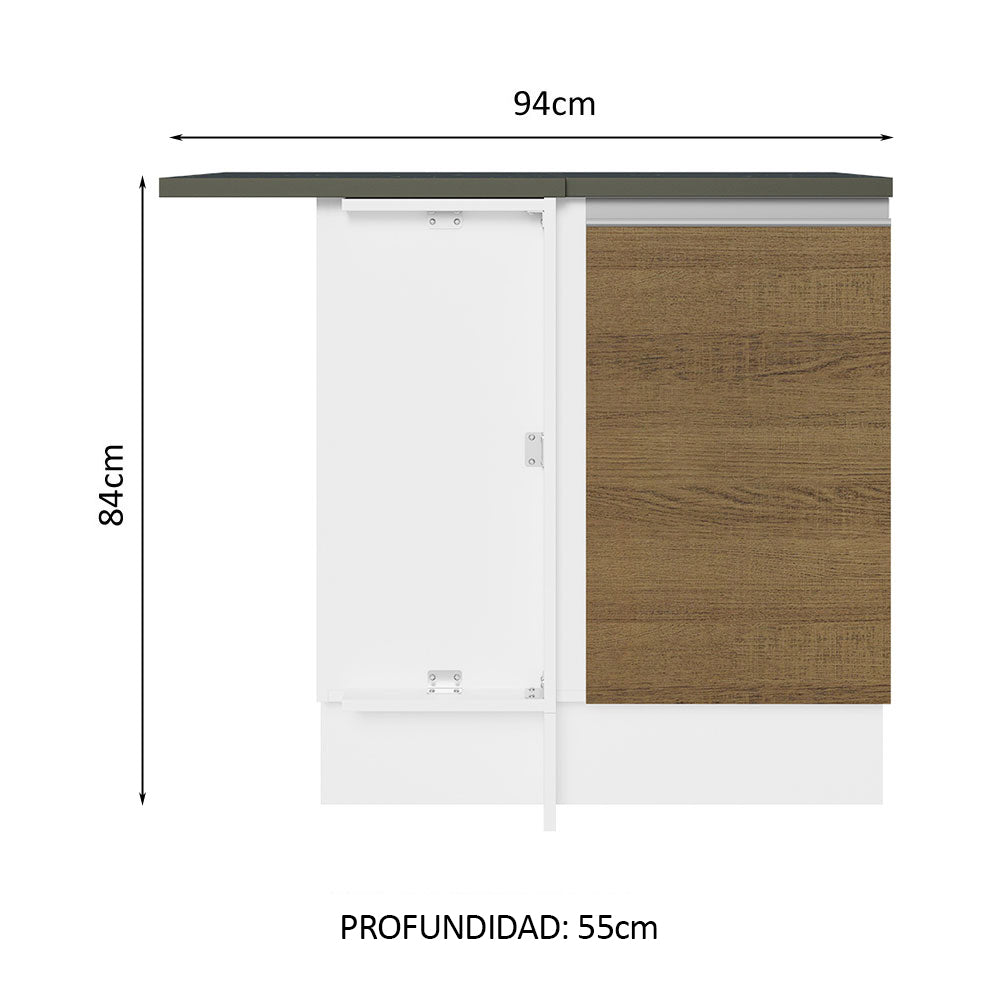 Bajo Mesada Cocina Esquinera 100% MDF 1 Puerta Blanco/Marrón Acordes Madesa