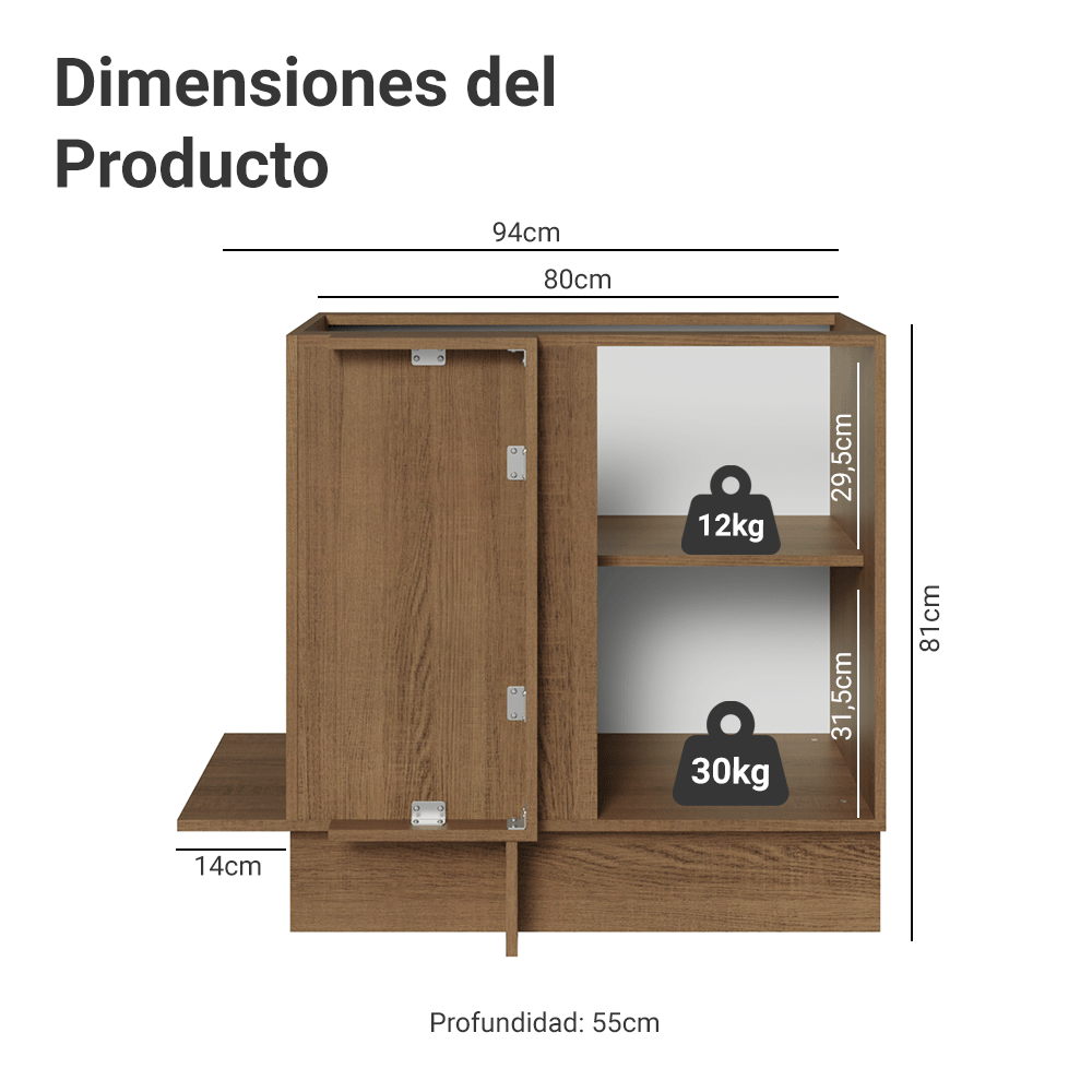 Bajo Mesada Esquinero 94 cm 1 Puerta (Sin Mesada) Marrón/Blanco Vik Madesa