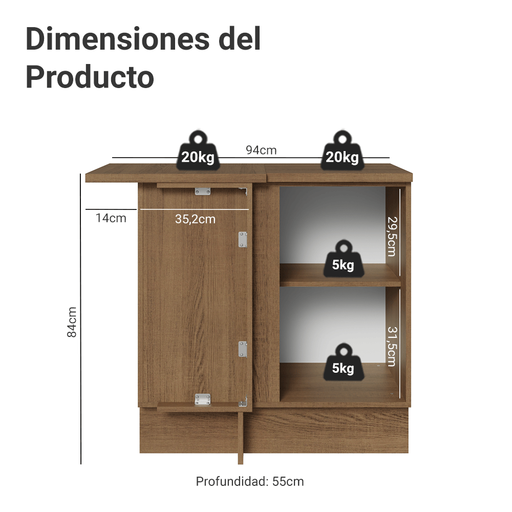 Bajo Mesada esquinero 1 Puerta Marrón/Verde Vik Madesa