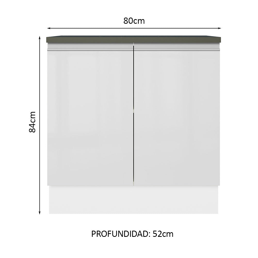 Bajo Mesada Cocina 100% MDF 80 cm 2 Puertas Blanco Brillante Acordes Madesa